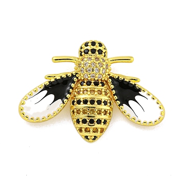 Real 18K Gold Plated Brass Micro Pave Cubic Zirconia Pendant, with Enamel, Bees, Clear, 21x29.5x8mm, Hole: 4x2.5mm