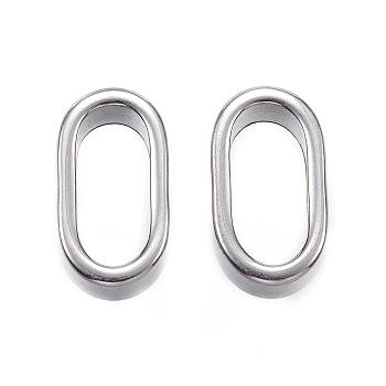 201 Stainless Steel Slider Charms, Oval, Stainless Steel Color, 15.5x9x5mm, Hole: 6x12.5mm