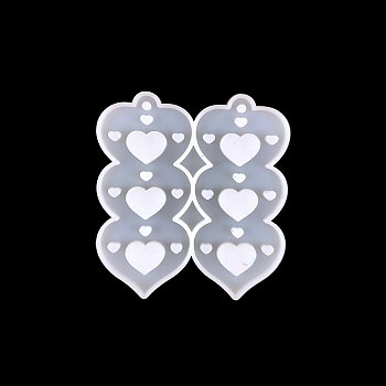 DIY Triple Pendant Silicone Molds, Resin Casting Molds, for UV Resin, Epoxy Resin Jewelry Makings, Heart, 70x52x4mm