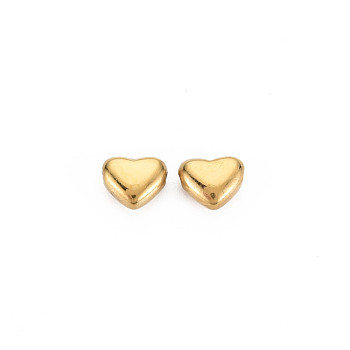 Ion Plating(IP) 304 Stainless Steel Beads, Heart, Real 14K Gold Plated, 6x6.5x3mm, Hole: 0.8mm