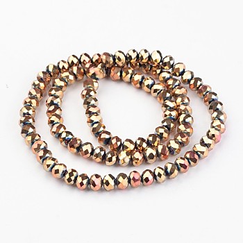 Electroplate Glass Bead Strands, Faceted, Rondelle, Rose Gold Plated, 6x4mm, Hole: 1mm, about 100pcs/strand, 15.7 inch