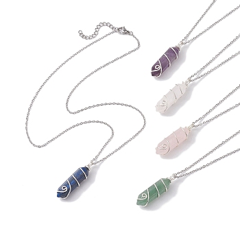 304 Stainless Steel Cable Necklaces, Natural Gemstone Pendant Necklaces, Stainless Steel Color, 12.01 inch(30.5cm)