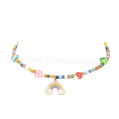 Alloy Enamel Rainbow Pendant Necklace(NJEW-JN04348)-4