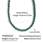 Autumn Winter Resin Oval Beaded Necklaces, with Stainless Steel Findings, Golden, Green, 17.91 inch(45.5cm)(PI5034-1)