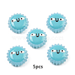 5Pcs Fuuny Painted Glass Beads Enamel Beads, Hand Painted Beads, Sunflower with Cartoon Face, Deep Sky Blue, 15.5x7.5mm, Hole: 1.2mm(LAMP-YW0004-05D)