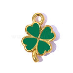 304 Stainless Steel Enamel Pendants, Four Leaf Clover Charm, Ion Plating(IP), Long-Lasting Plated, Real 18K Gold Plated, Green, 15x11mm,Hole:1.80mm(STAS-OY015-47G)