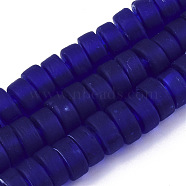 Handmade Frosted Lampwork Beads Strands, Heishi Beads, Disc/Flat Round, Blue, 9x4.5mm, Hole: 1.6mm, about 108pcs/Strand, 19.29 inch(LAMP-T007-11D)