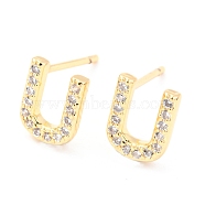 Brass Micro Pave Clear Cubic Zirconia Stud Earrings, Greek Alphabet, Real 18k Gold Plated, Letter.U, 8.5x6.5x1.7mm, Pin: 0.8mm(EJEW-O103-23G)