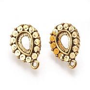 Tibetan Style Stud Earring Settings, with Loop, Lead Free & Nickel Free, Oval, Antique Golden, 21x14mm, Hole: 2.5mm, Pin: 1mm, Tray: 10x7mm(TIBE-A21356-AG-FF)