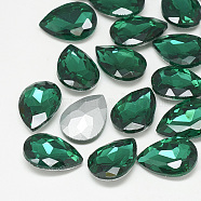 Pointed Back Glass Rhinestone Cabochons, Back Plated, Faceted, teardrop, Med.Emerald, 8x6x3mm(RGLA-T081-6x8mm-15)