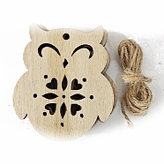 Unfinished Wood Pendant Decorations, with Hemp Rope, for Christmas Ornaments, Owl, 7.2x6.1cm, 10pcs/bag(XMAS-PW0001-170-09)