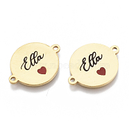 201 Stainless Steel Enamel Links connectors, for Valentine's Day, Flat Round with Heart and Word, Red, Golden, 16x21x1mm, Hole: 1.4mm(STAS-S079-145B-G)