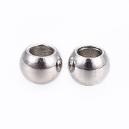 202 Stainless Steel Stopper Beads, Round, Stainless Steel Color, 3x2mm, Hole: 1.5mm(STAS-I100-16P)