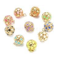 Brass Enamel Charms, with Jump Ring, Real 18K Gold Plated, Long-Lasting Plated, Round with Star, Mixed Color, 14.5x12.5mm, Jump Ring: 5x1mm, Hole: 3mm(KK-A153-02G)