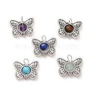 Natural & Synthetic Stone Pendants, Butterfly Charm, with Antique Silver Tone Alloy Findings, 14x15.5x4.5mm, Hole: 2.7mm(PALLOY-JF01714-04)