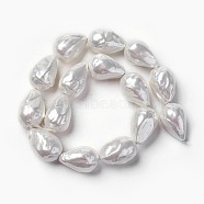 Shell Pearl Beads Strands, Teardrop, Seashell Color, 22~27x17~19mm, Hole: 0.8mm, about 8~10pcs/strand, 7.6 inch(19.5cm)(BSHE-F013-13)