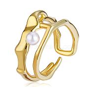 Double Row Irregular Geometric Ring Adjustable Stackable Cultured Pearls Open Rings Fashion Minimalist Double Circle Thumb Ring Jewelry for Women, Golden, US Size 5 1/4(15.9mm)(JR953A)
