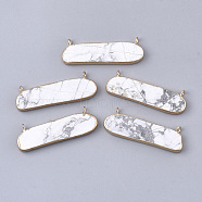 Electroplate Natural Howlite Pendants, with Iron Findings, Oval, Golden, 13~14x40.5x3~4mm, Hole: 1.8mm(G-S344-47E)