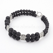 Natural Lava Rock Beads Multi-Strand Bracelets, with Tibetan Style Alloy Links, Steel Memory Wire and Brass Findings, 2-3/8 inch(59mm)(X-BJEW-JB03300-01)