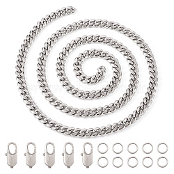 DIY Chain Bracelet Necklace Making Kit, Including 304 Stainless Steel Cuban Link Chain, 316 Surgical Stainless Steel Lobster Claw Clasps, Stainless Steel Color, Chain: 1M/set(DIY-YS0001-71)
