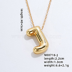 Stainless Steel Party Balloon Letter Pendant Cable Chain Necklaces for Women, Golden, Letter J, 15.75 inch(40cm)(YF1942-10)