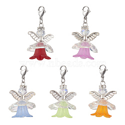 Angel Acrylic Angel Pendant Decorations, Stainless Steel Lobster Claw Clasps Charms for Bag Key Chain Ornaments, Mixed Color, 45mm, Angel: 30.5x24x21.5mm(HJEW-TA00206)