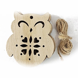 Unfinished Wood Pendant Decorations, with Hemp Rope, for Christmas Ornaments, Owl, 7.2x6.1cm, 10pcs/bag(XMAS-PW0001-170-09)