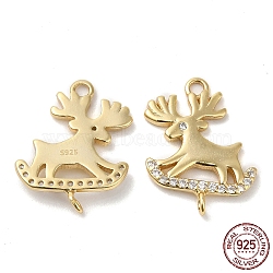 925 Sterling Silver Micro Pave Clear Cubic Zirconia Connector Charms, Christmas Elk Links, with 925 Stamp, Real 18K Gold Plated, 18x14.5x2.5mm, Hole: 1.6mm and 1.4mm(STER-I010-24G)