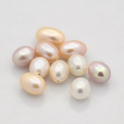 Natural Cultured Freshwater Pearl Beads, Half Drilled, Rice, Grade AAA, Mixed Color, 7~8x5~5.5mm, Half Hole: 1mm(X-PEAR-M005-M)