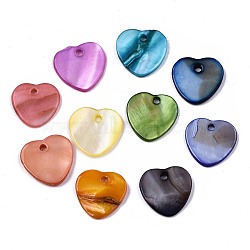 Natural Freshwater Shell Charms, Dyed, Heart, Mixed Color, 12.5x13x2mm, Hole: 1.5mm(X-SHEL-R113-17)