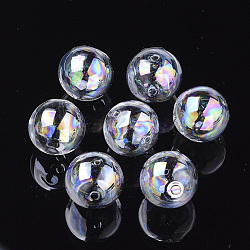 Handmade Blown Glass Globe Beads, AB Color Plated, Round, Clear AB, 18x17~17.5mm, Hole: 2~2.5mm(DH017J-1-18mm-AB)