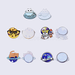 Plastic Kitten Cabochons, Flat Round with Word I Need Space & Cat with Planet & Dog with Rocket & Smiling Face with Glasses & Coffee Cup with Cat, Mixed Color, 10pcs/set(KY-X0008-18)