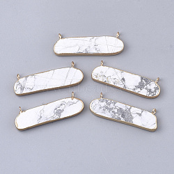 Electroplate Natural Howlite Pendants, with Iron Findings, Oval, Golden, 13~14x40.5x3~4mm, Hole: 1.8mm(G-S344-47E)