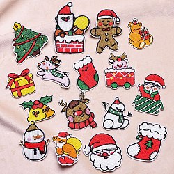 Christmas Theme Computerized Embroidery Cloth Self Adhesive Patches, Stick On Patch, Costume Accessories, Appliques, Mixed Shapes, 32~71x32~54mm, 16Pcs/set(XMAS-PW0001-095S)