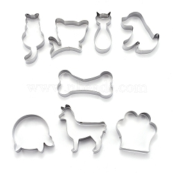 Stainless Steel Mixed Cat and Dog Pattern Cookie Candy Food Cutters Molds, for DIY, Kitchen, Baking, Kids Birthday Party Supplies Favors, Stainless Steel Color, 82x37.5x20.5mm, 8pcs/Set(DIY-H142-10P)