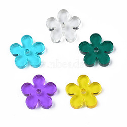 Transparent Acrylic Beads, Flower, Mixed Color, 14x14x2.5~3mm, Hole: 2mm(BACR-N001-002)