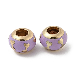 Golden Tone Alloy Enamel European Beads, Large Hole Beads, Rondelle with Bone, Lilac, 12x8.5mm, Hole: 5mm(FIND-E044-10G-03)