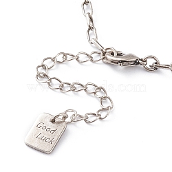 Brass Paperclip Chain Necklaces, with Lobster Claw Clasps, Long-Lasting Plated, Word Good Luck, Antique Silver, 15-5/8 inch(39.6cm)(NJEW-H206-02AS)