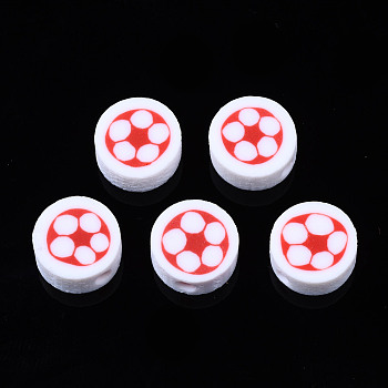 Handmade Polymer Clay Beads, for DIY Jewelry Crafts Supplies, Flat Round, Red, 9.5x4.5mm, Hole: 1.8mm