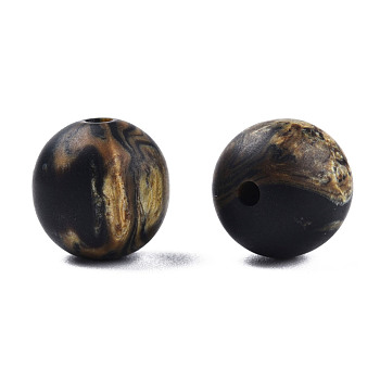 Frosted Resin Beads, Imitation Gemstone, Round, Black, 12x11.5mm, Hole: 1.5~3mm