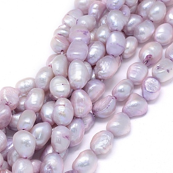 Dyed Natural Cultured Freshwater Pearl Beads Strands, Oval, Lilac, 10~15x6~10mm, Hole: 0.8mm, about 30~34pcs/strand, 14.1 inch(36cm)