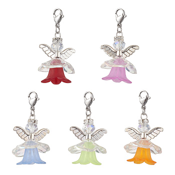 Angel Acrylic Angel Pendant Decorations, Stainless Steel Lobster Claw Clasps Charms for Bag Key Chain Ornaments, Mixed Color, 45mm, Angel: 30.5x24x21.5mm