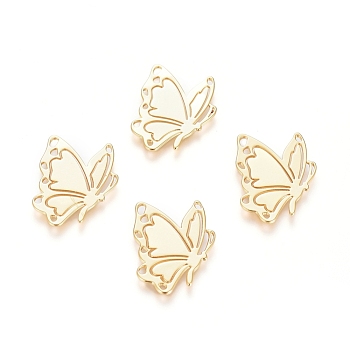 Brass Filigree Joiners Links, Long-Lasting Plated, Butterfly, Real 18K Gold Plated, 20x15x0.7mm, Hole: 0.8mm