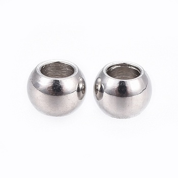 202 Stainless Steel Stopper Beads, Round, Stainless Steel Color, 3x2mm, Hole: 1.5mm
