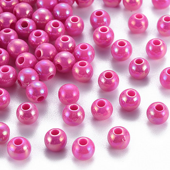 Opaque Acrylic Beads, AB Color Plated, Round, Camellia, 6x5mm, Hole: 1.8mm, about 4400pcs/500g