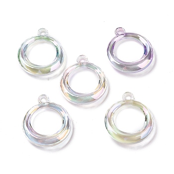 UV Plating Rainbow Iridescent Acrylic Pendants, Ring, Mixed Color, 32.5x27.5x6mm, Hole: 3mm