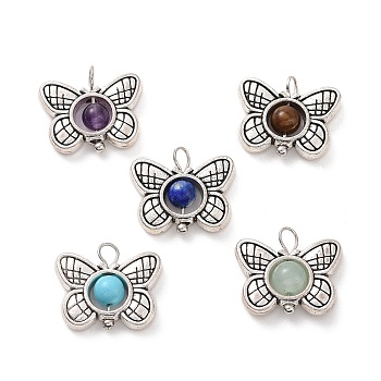 Natural & Synthetic Stone Pendants, Butterfly Charm, with Antique Silver Tone Alloy Findings, 14x15.5x4.5mm, Hole: 2.7mm