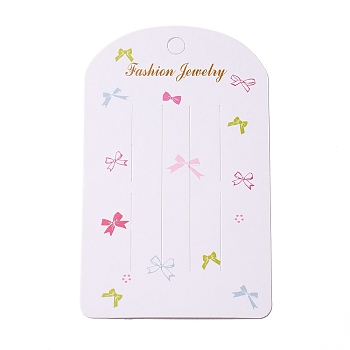 Paper Hair Clip Display Cards, Arch Shape with Bowknot Pattern, White, 12.2x7.6x0.03cm, Hole: 8.2mm