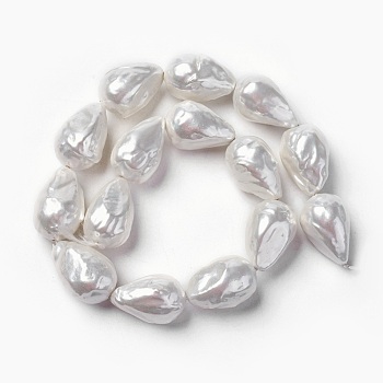 Shell Pearl Beads Strands, Teardrop, Seashell Color, 22~27x17~19mm, Hole: 0.8mm, about 8~10pcs/strand, 7.6 inch(19.5cm)