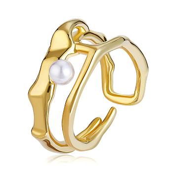 Double Row Irregular Geometric Ring Adjustable Stackable Cultured Pearls Open Rings Fashion Minimalist Double Circle Thumb Ring Jewelry for Women, Golden, US Size 5 1/4(15.9mm)